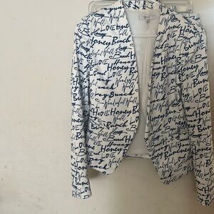 Ovi Honey Bunch Love blue and white jacket size M; matching cuffed shorts size L